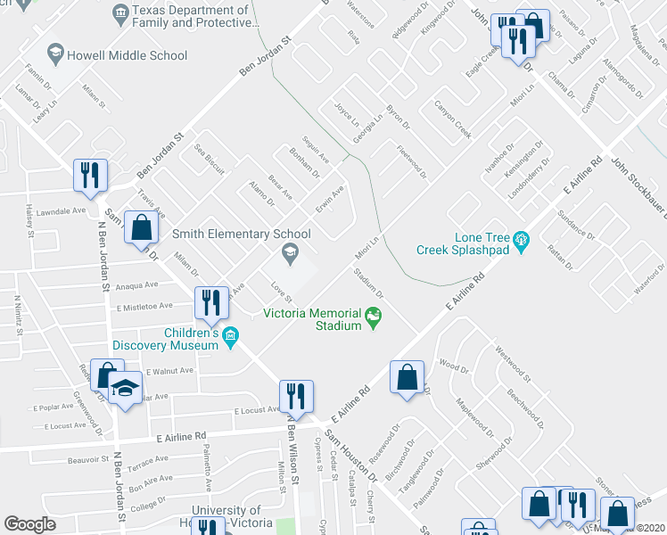 map of restaurants, bars, coffee shops, grocery stores, and more near 3102 Miori Lane in Victoria