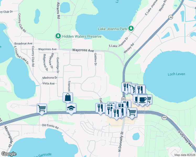 map of restaurants, bars, coffee shops, grocery stores, and more near 3204 Painted Post Court in Eustis