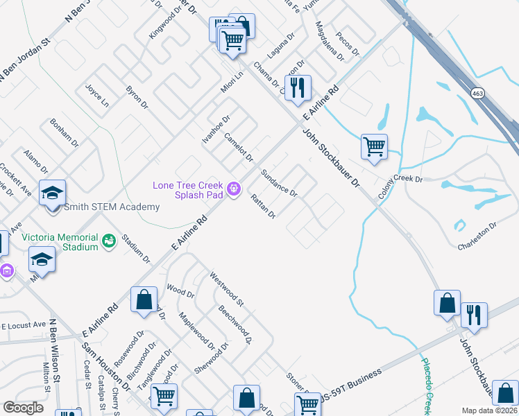 map of restaurants, bars, coffee shops, grocery stores, and more near 402 Rattan Drive in Victoria