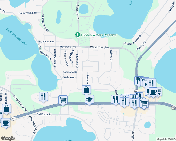 map of restaurants, bars, coffee shops, grocery stores, and more near 2662 Tremont Drive in Eustis