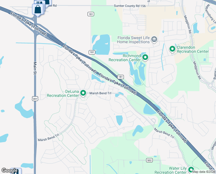 map of restaurants, bars, coffee shops, grocery stores, and more near Florida's Turnpike in Wildwood