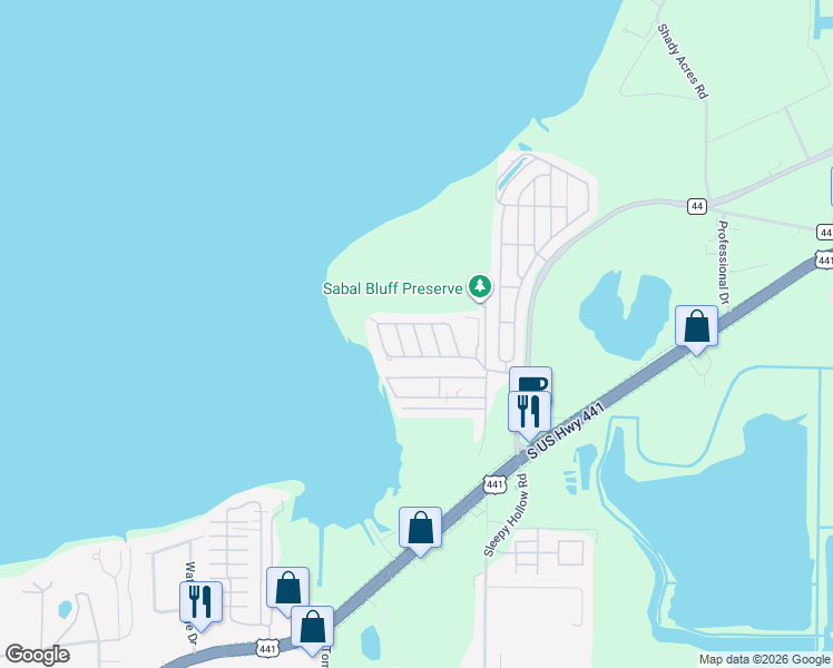 map of restaurants, bars, coffee shops, grocery stores, and more near 1201 Citrus Drive in Leesburg