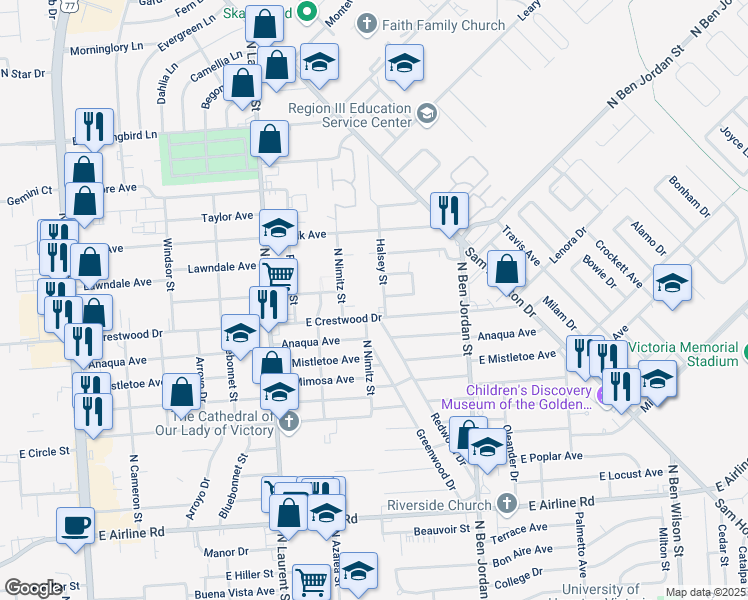 map of restaurants, bars, coffee shops, grocery stores, and more near 4009 Halsey Street in Victoria
