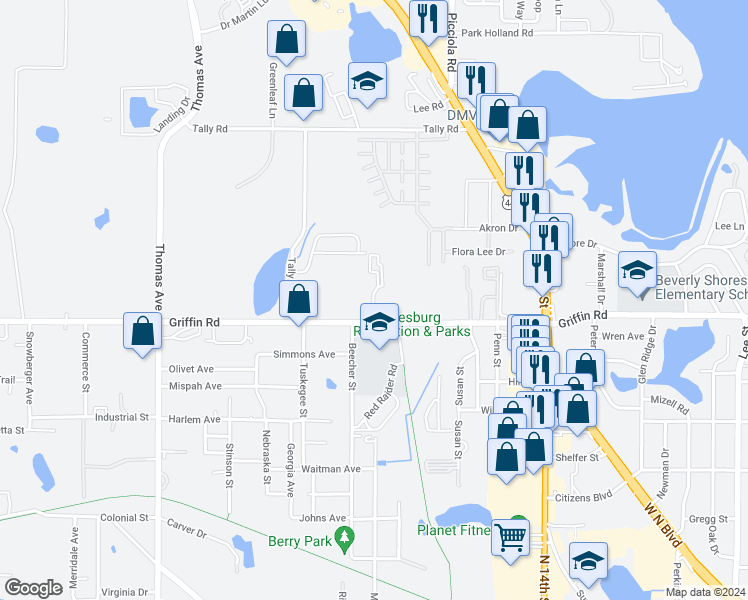 map of restaurants, bars, coffee shops, grocery stores, and more near 2008 Griffin Road in Leesburg