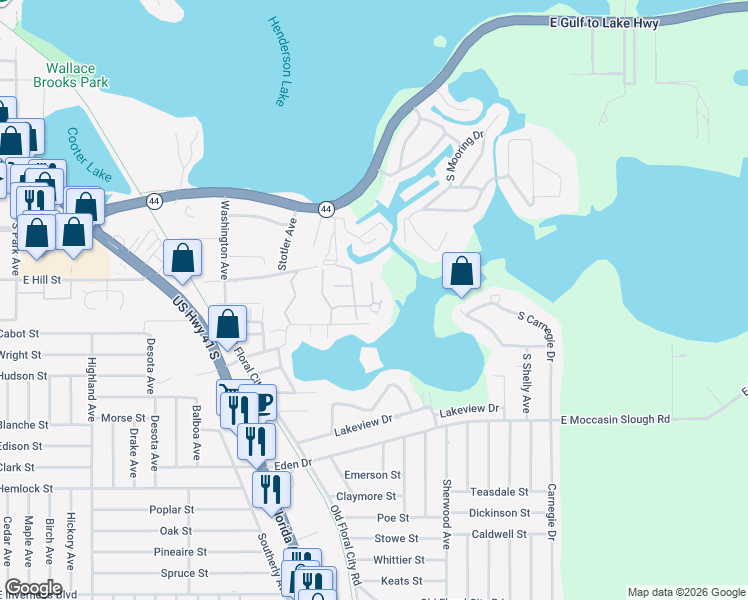 map of restaurants, bars, coffee shops, grocery stores, and more near 1410 Longboat Point in Inverness