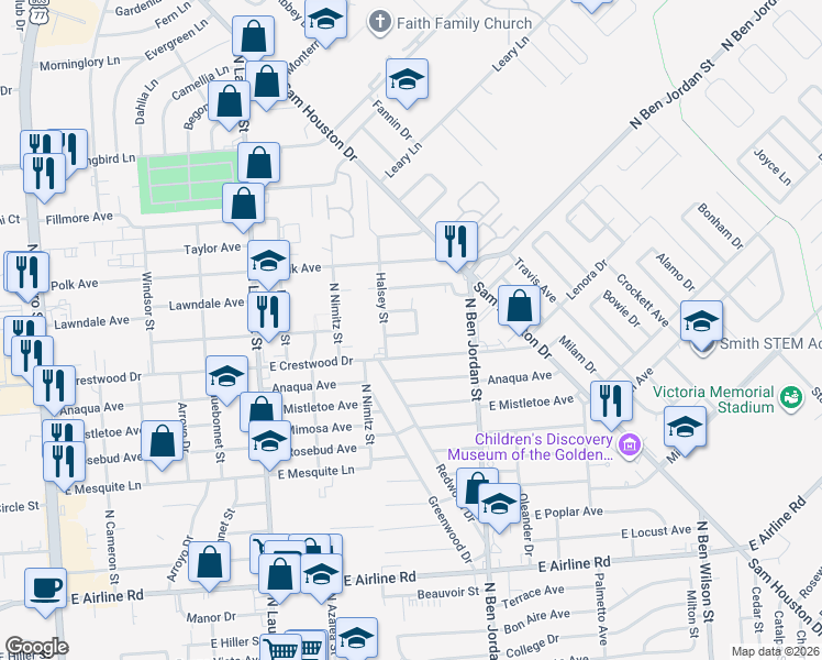 map of restaurants, bars, coffee shops, grocery stores, and more near 1904 Melrose Drive in Victoria
