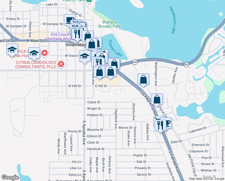 map of restaurants, bars, coffee shops, grocery stores, and more near 409 Sandlewood Point in Inverness