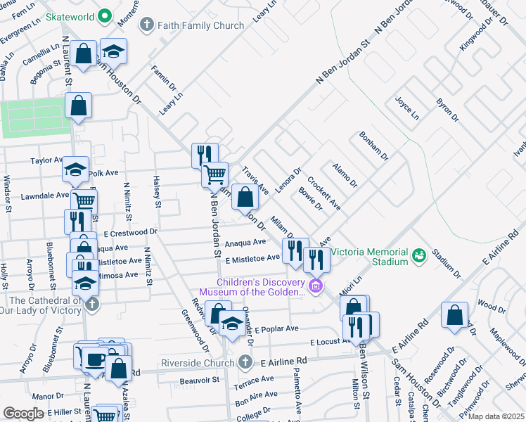 map of restaurants, bars, coffee shops, grocery stores, and more near 2505 Lenora Drive in Victoria
