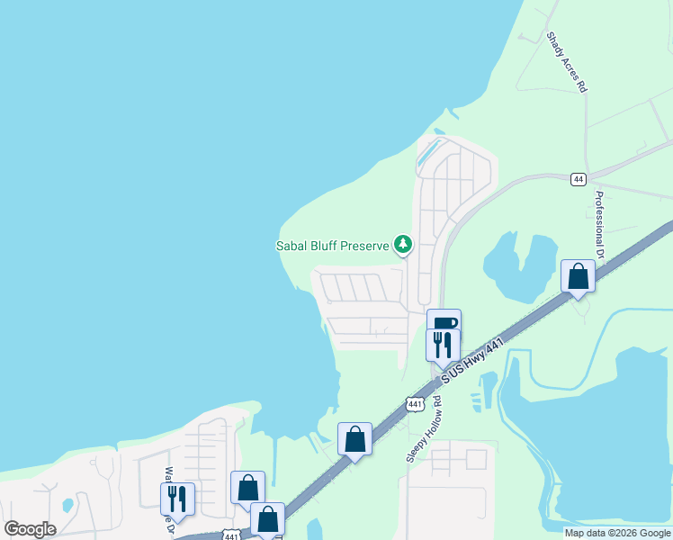 map of restaurants, bars, coffee shops, grocery stores, and more near 1201-1299 Citrus Drive in Leesburg