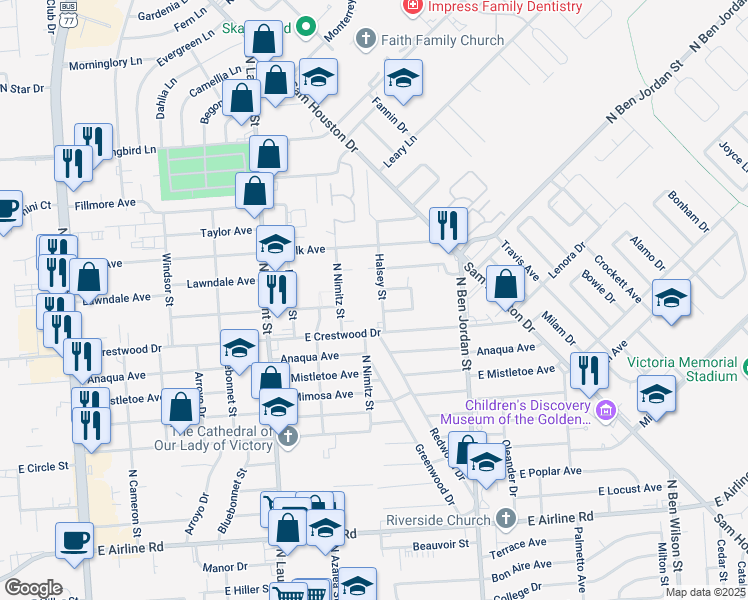 map of restaurants, bars, coffee shops, grocery stores, and more near 4009 Halsey Street in Victoria
