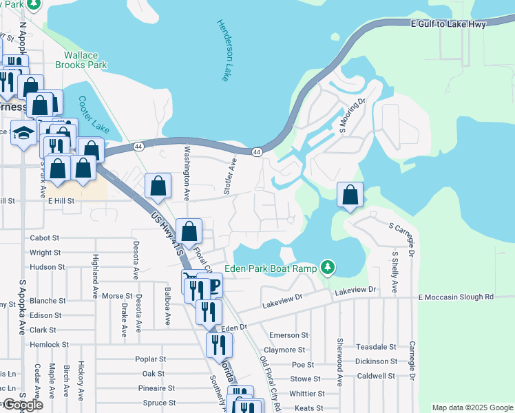 map of restaurants, bars, coffee shops, grocery stores, and more near 438 Landing Boulevard in Inverness