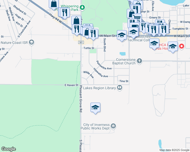 map of restaurants, bars, coffee shops, grocery stores, and more near 409 Hiawatha Avenue in Inverness