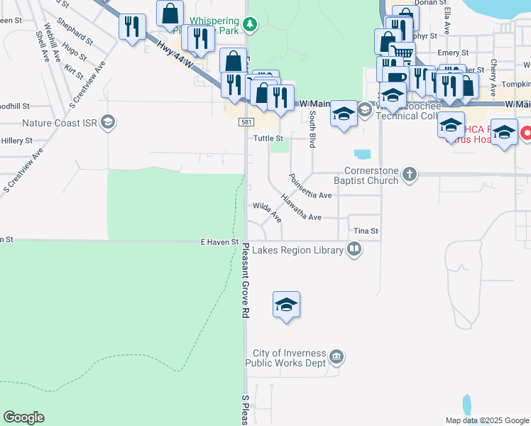 map of restaurants, bars, coffee shops, grocery stores, and more near 323 Wilda Avenue in Inverness