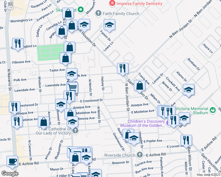 map of restaurants, bars, coffee shops, grocery stores, and more near 1808 Melrose Avenue in Victoria