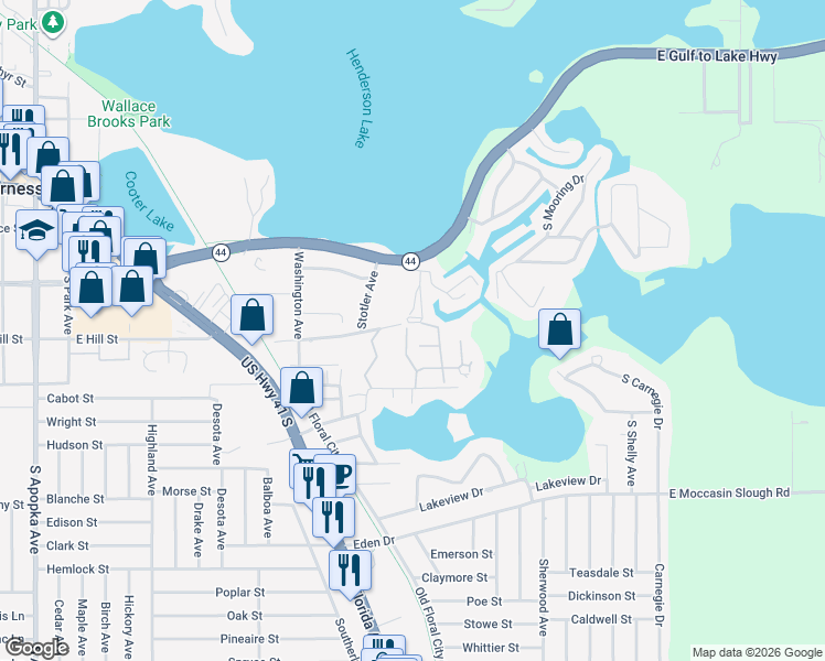 map of restaurants, bars, coffee shops, grocery stores, and more near 410 Landing Boulevard in Inverness