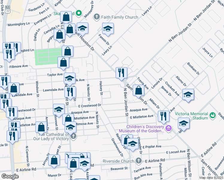 map of restaurants, bars, coffee shops, grocery stores, and more near 1808 Melrose Avenue in Victoria