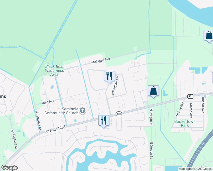 map of restaurants, bars, coffee shops, grocery stores, and more near 1576 Stargazer Terrace in Sanford