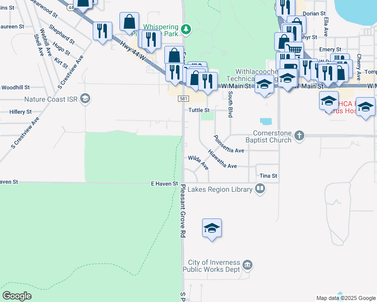 map of restaurants, bars, coffee shops, grocery stores, and more near 320 Pleasant Grove Road in Inverness