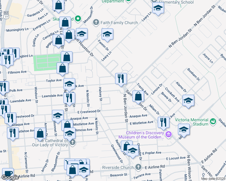 map of restaurants, bars, coffee shops, grocery stores, and more near 2002 Lawndale Avenue in Victoria