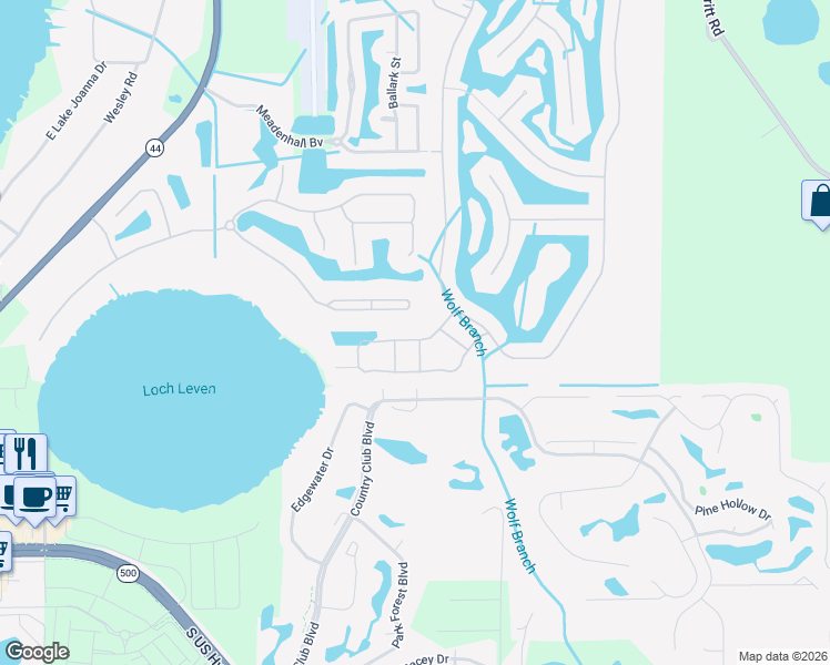 map of restaurants, bars, coffee shops, grocery stores, and more near 3030 Castelli Boulevard in Mount Dora