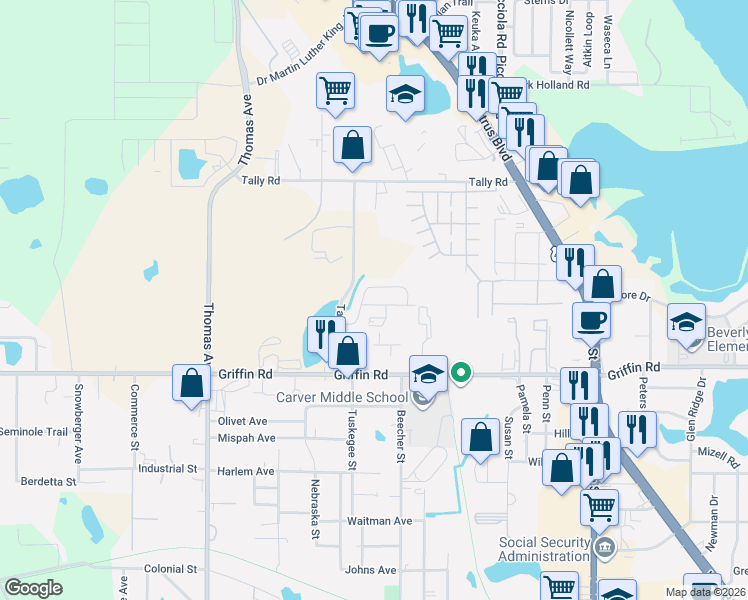 map of restaurants, bars, coffee shops, grocery stores, and more near 2116 Parkview Avenue in Leesburg