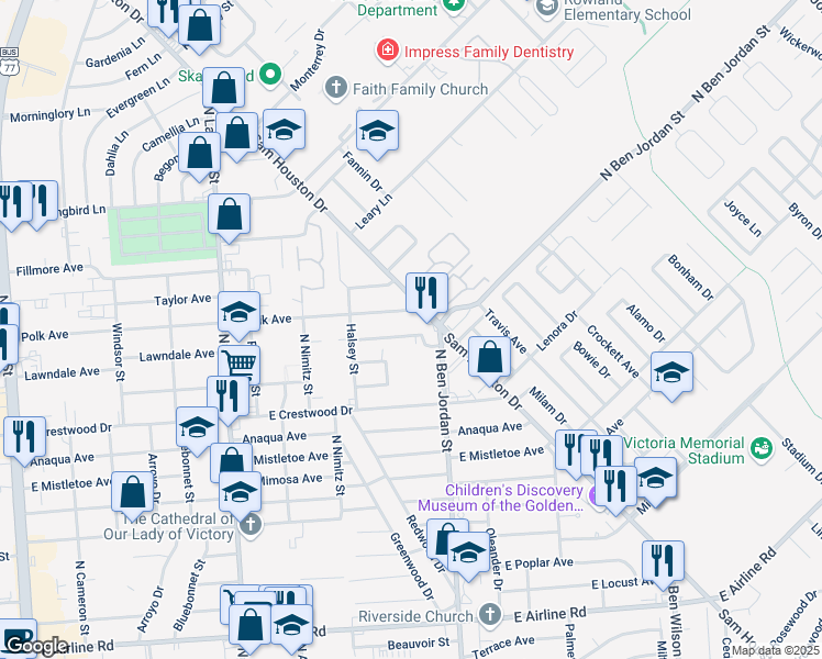 map of restaurants, bars, coffee shops, grocery stores, and more near 2002 Lawndale Avenue in Victoria