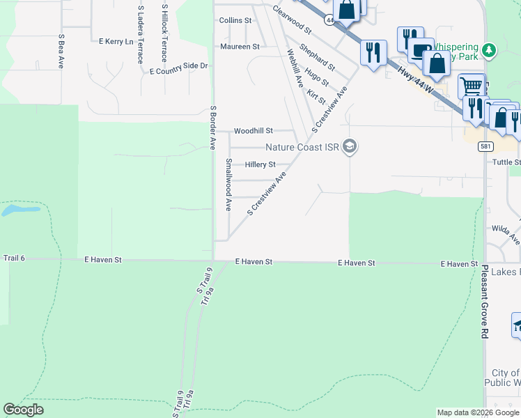 map of restaurants, bars, coffee shops, grocery stores, and more near 307 South Crestview Avenue in Inverness