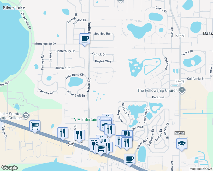 map of restaurants, bars, coffee shops, grocery stores, and more near 33152 Irongate Drive in Leesburg