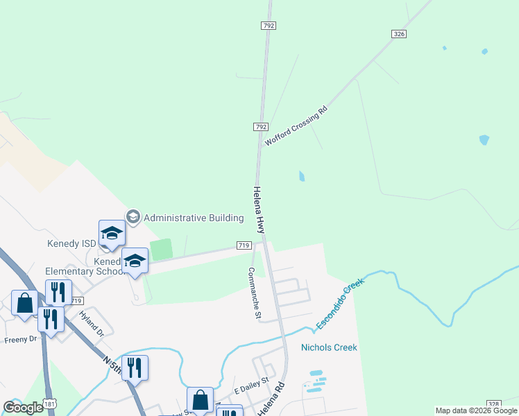 map of restaurants, bars, coffee shops, grocery stores, and more near 792 Helena Highway in Kenedy