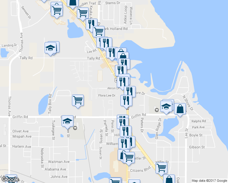 map of restaurants, bars, coffee shops, grocery stores, and more near 1413 Akron Drive in Leesburg