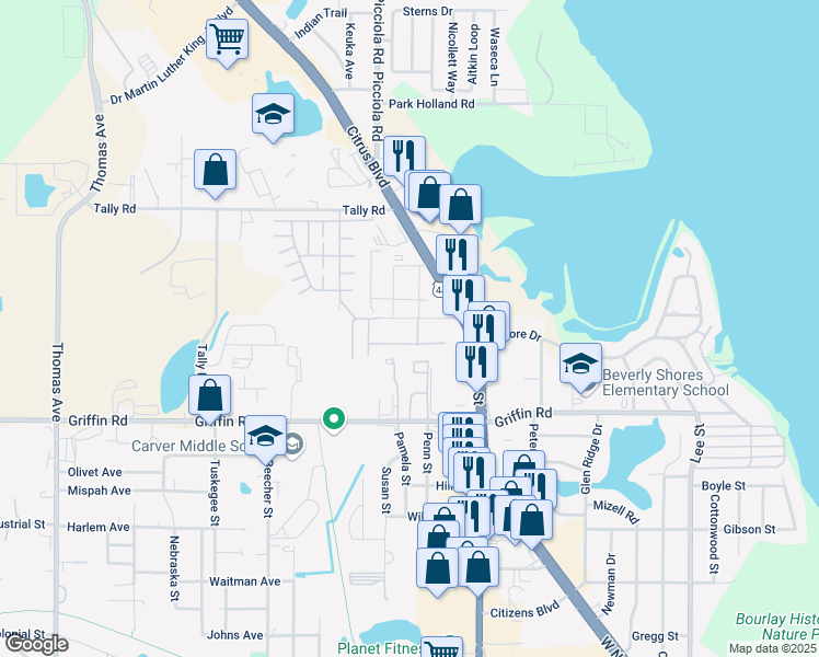 map of restaurants, bars, coffee shops, grocery stores, and more near 1413 Akron Drive in Leesburg
