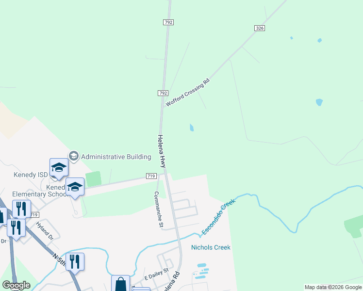 map of restaurants, bars, coffee shops, grocery stores, and more near 792 Helena Highway in Kenedy