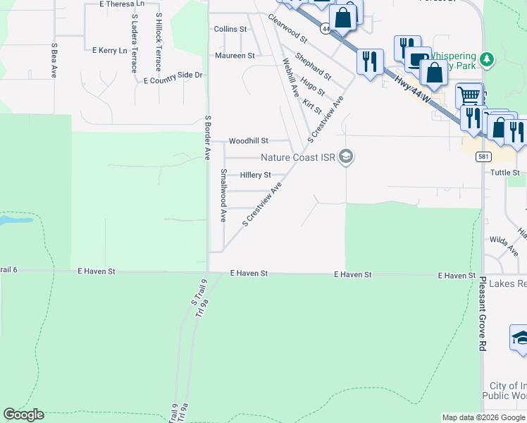 map of restaurants, bars, coffee shops, grocery stores, and more near 307 South Crestview Avenue in Inverness