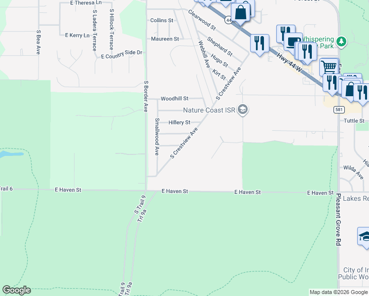 map of restaurants, bars, coffee shops, grocery stores, and more near 307 South Crestview Avenue in Inverness