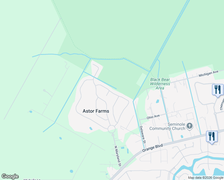 map of restaurants, bars, coffee shops, grocery stores, and more near 1708 Ola Marsh Court in Sanford