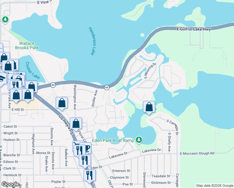 map of restaurants, bars, coffee shops, grocery stores, and more near 1218 Cypress Cove Court in Inverness