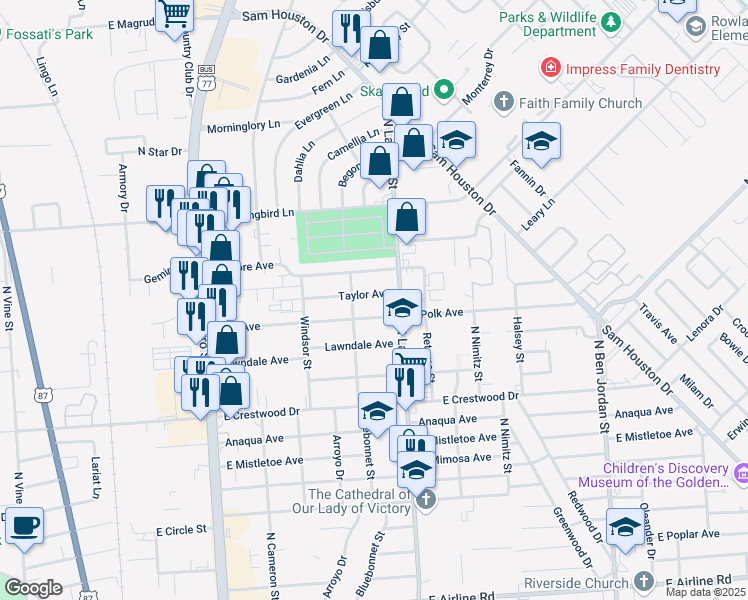 map of restaurants, bars, coffee shops, grocery stores, and more near 1105 Fillmore Avenue in Victoria