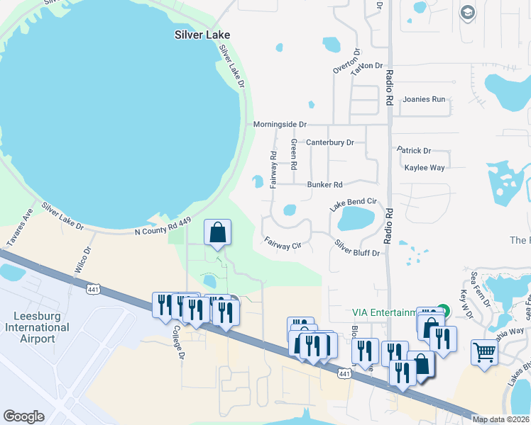 map of restaurants, bars, coffee shops, grocery stores, and more near 9712 Mark Lane in Leesburg