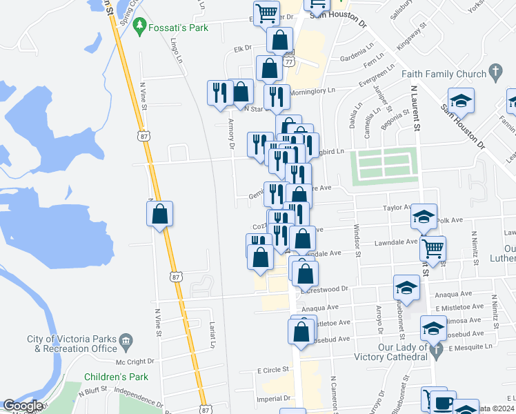 map of restaurants, bars, coffee shops, grocery stores, and more near 111 Jocelyn Circle in Victoria