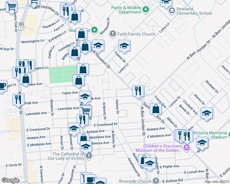 map of restaurants, bars, coffee shops, grocery stores, and more near 4105 Halsey Street in Victoria