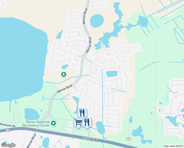 map of restaurants, bars, coffee shops, grocery stores, and more near Xanthus Court in Wildwood