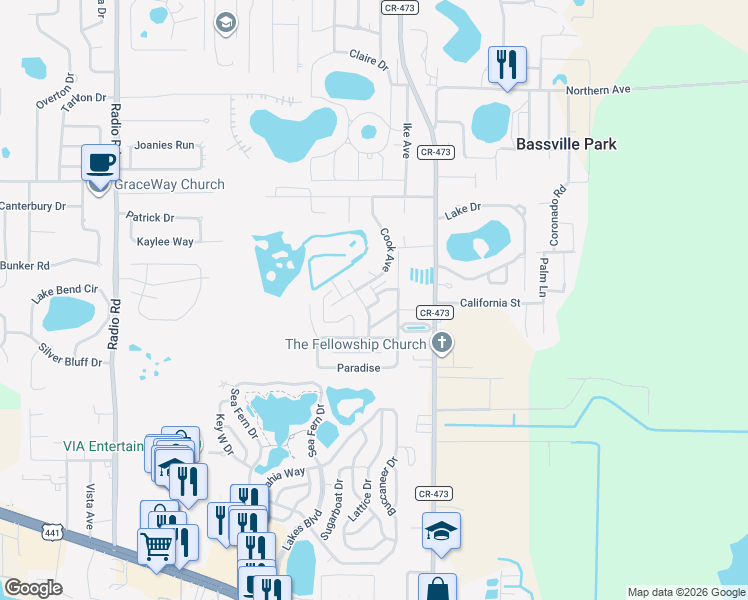 map of restaurants, bars, coffee shops, grocery stores, and more near 269 Palai Avenue in Leesburg