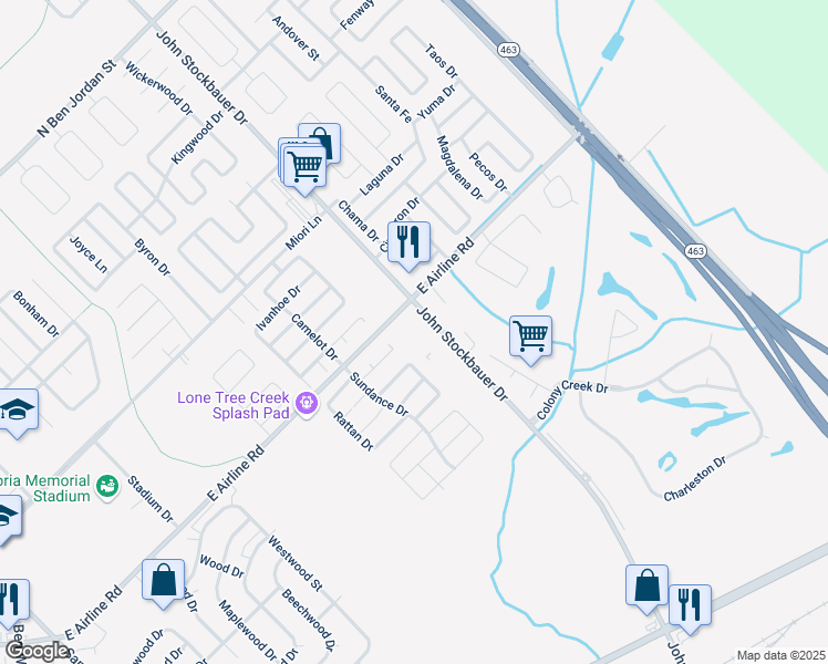 map of restaurants, bars, coffee shops, grocery stores, and more near 1303 John Stockbauer Drive in Victoria