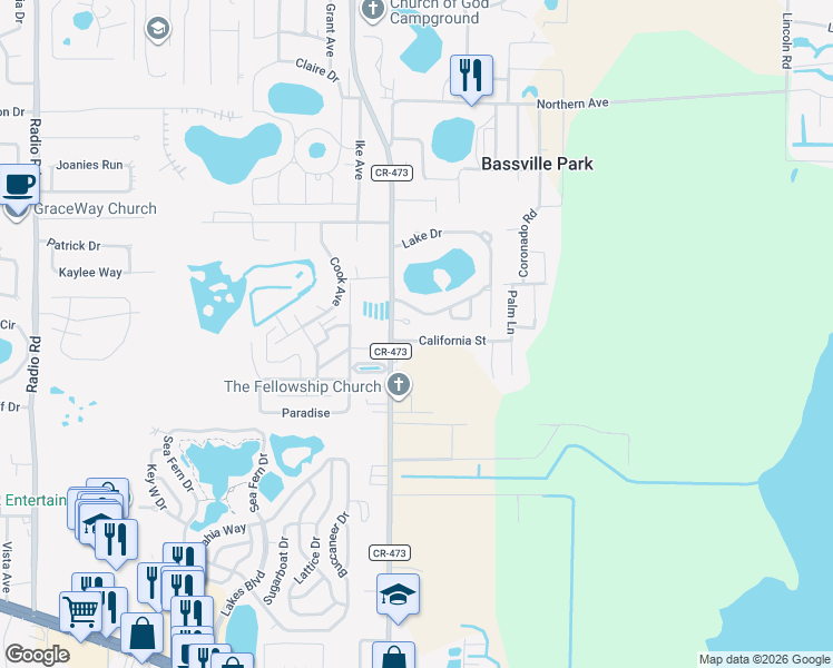 map of restaurants, bars, coffee shops, grocery stores, and more near 11119 California Street in Leesburg