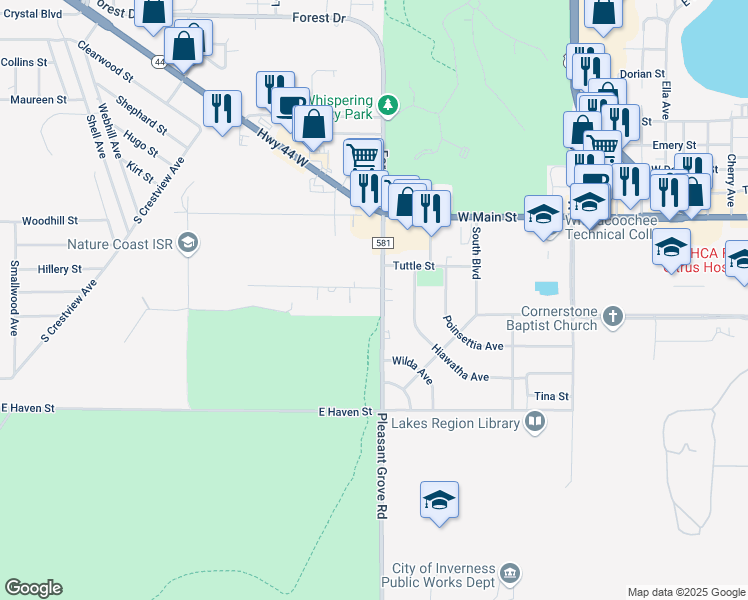 map of restaurants, bars, coffee shops, grocery stores, and more near 227 Pleasant Grove Road in Inverness