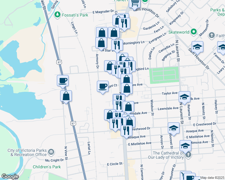 map of restaurants, bars, coffee shops, grocery stores, and more near 108 Jocelyn Circle in Victoria