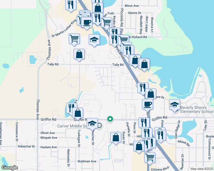 map of restaurants, bars, coffee shops, grocery stores, and more near 1719 Timber Ridge Cir in Leesburg