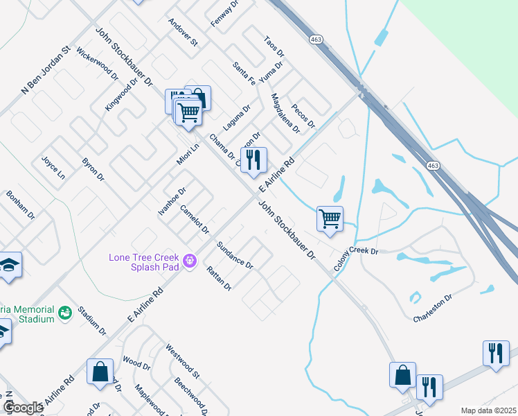 map of restaurants, bars, coffee shops, grocery stores, and more near 1303 John Stockbauer Drive in Victoria