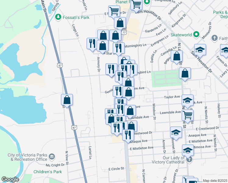map of restaurants, bars, coffee shops, grocery stores, and more near 104 Jocelyn Circle in Victoria