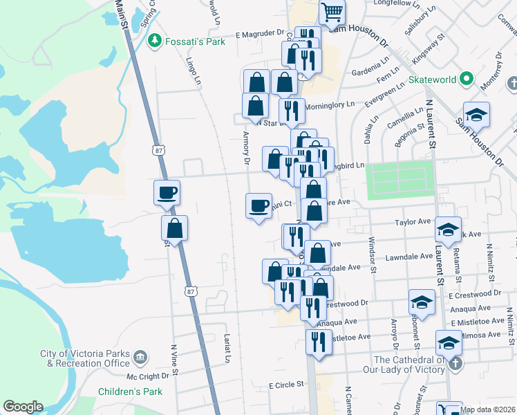 map of restaurants, bars, coffee shops, grocery stores, and more near 206 Gemini Court in Victoria